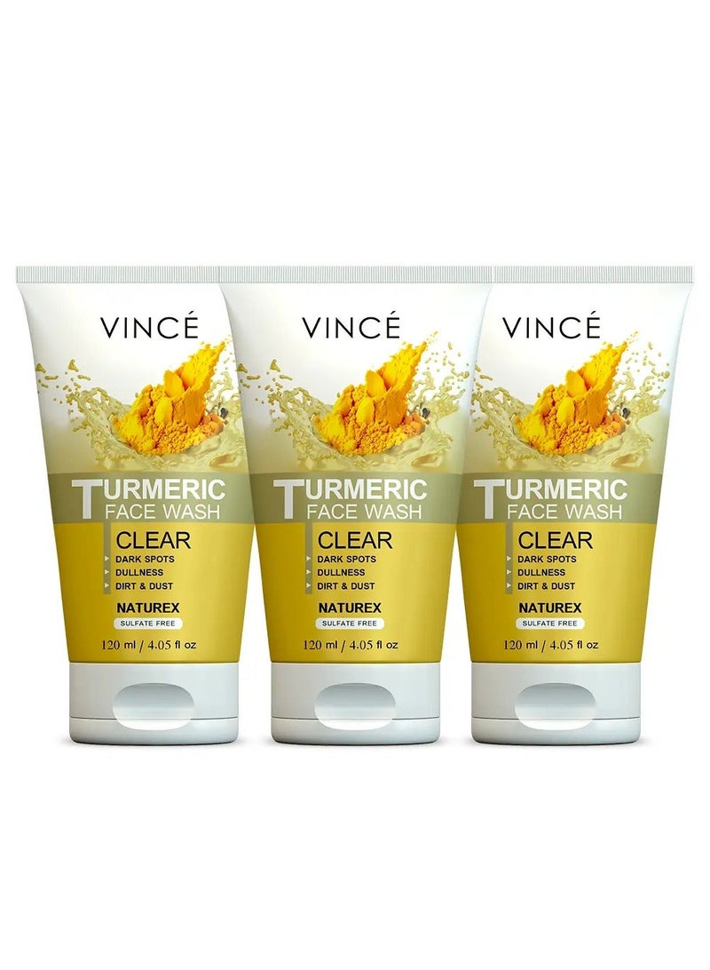 Turmeric Face Wash - Pack of 3 – Detoxifies Pores and Removes Dirt and Impurities – Purifies Skin, Reduces Dark Spots and Dullness – Brightens and Refreshes Skin – Sulfate-Free, 120ml Bundle
